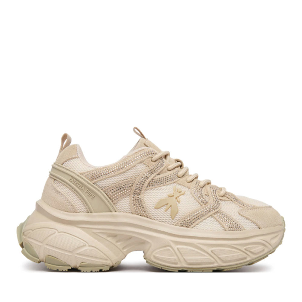 Sneakers Running PATRIZIA PEPE Girl linea Fly Run Tech in Mesh e Suede Beige