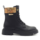 Black Faux Nappa Combat Boots with Beige Geo Inserts 1A Classe ALVIERO MARTINI 2569