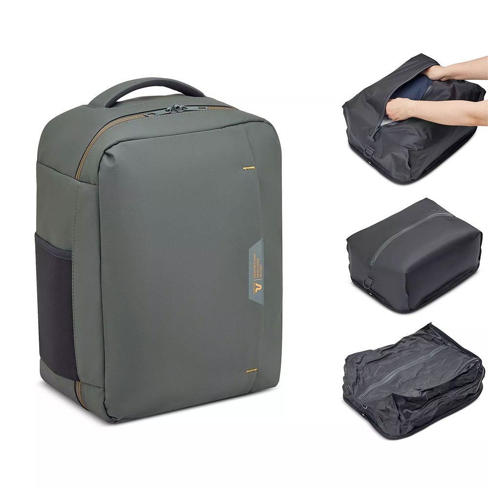 Zaino da Viaggio Underseat con Sacca Sottovuoto RONCATO linea Wanderline in Tessuto Gommato Verde Militare