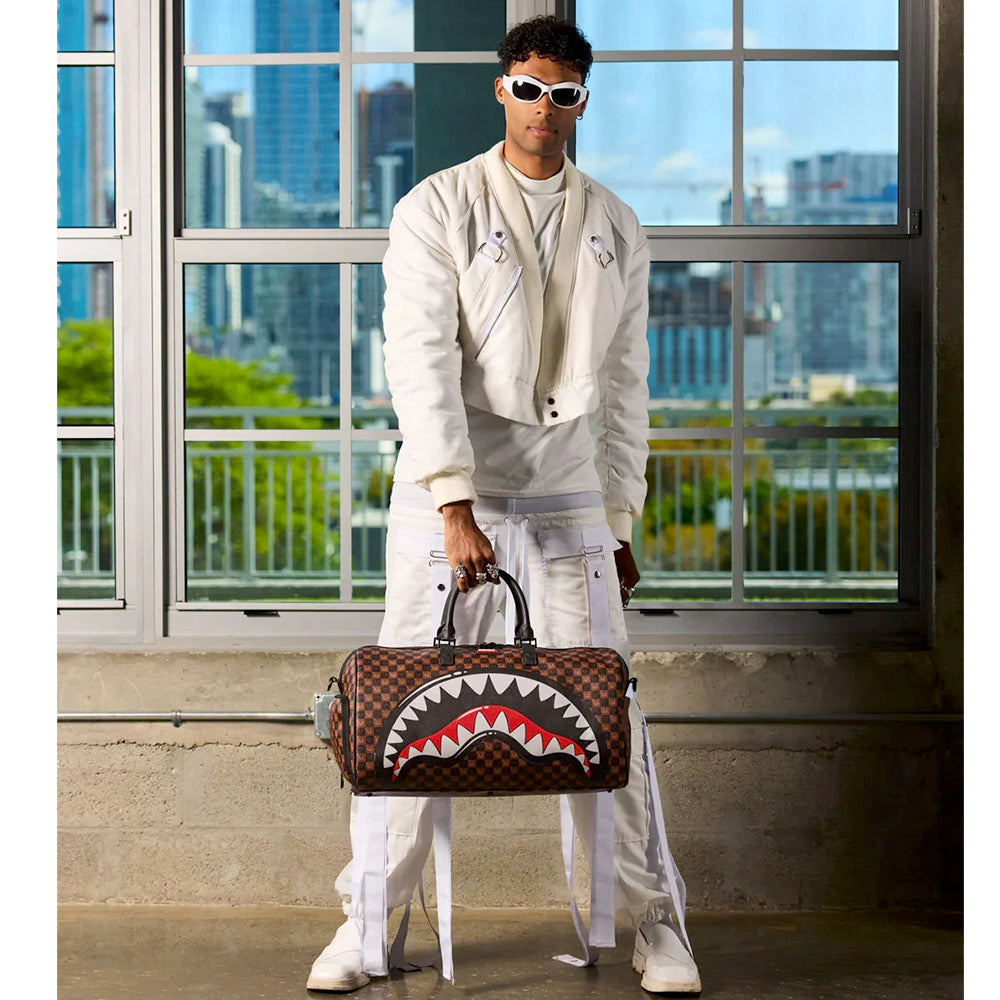 Borsone Weekend SPRAYGROUND stampa Sharks in Paris WTF Bubble Brown Check