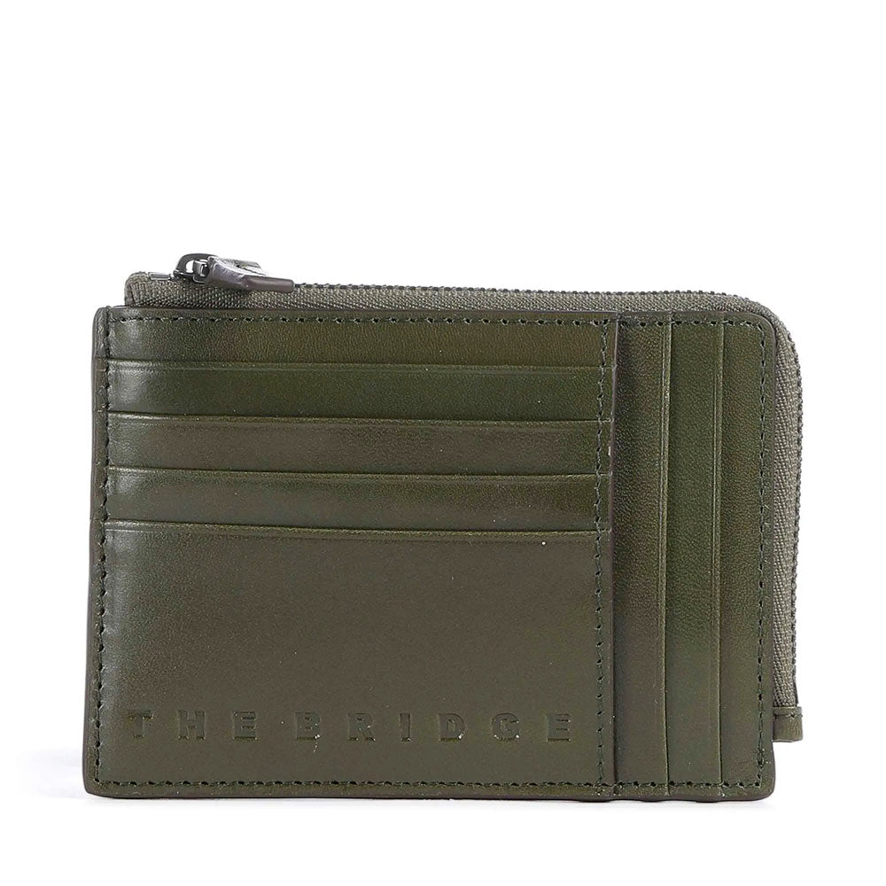 Portafoglio Uomo Portacarte con Zip THE BRIDGE linea Giacomo in Pelle Verde Timo