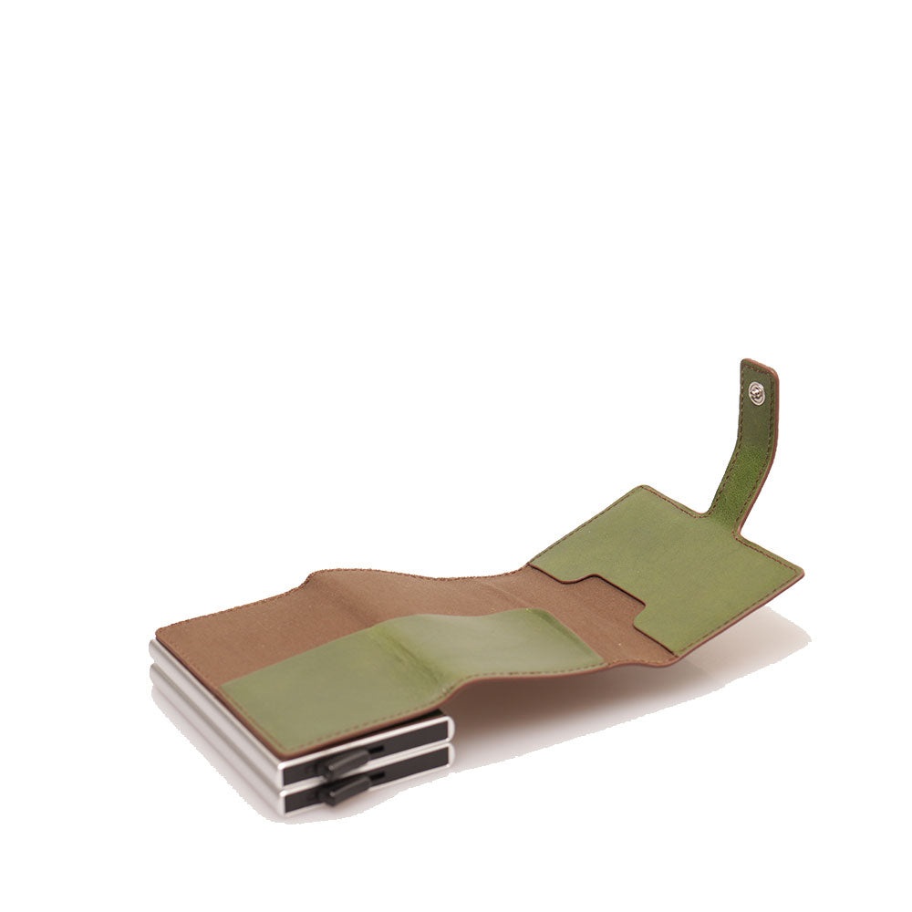 Porta Carte Doppio con Clip THE BRIDGE linea Story in Pelle Verde con RFID