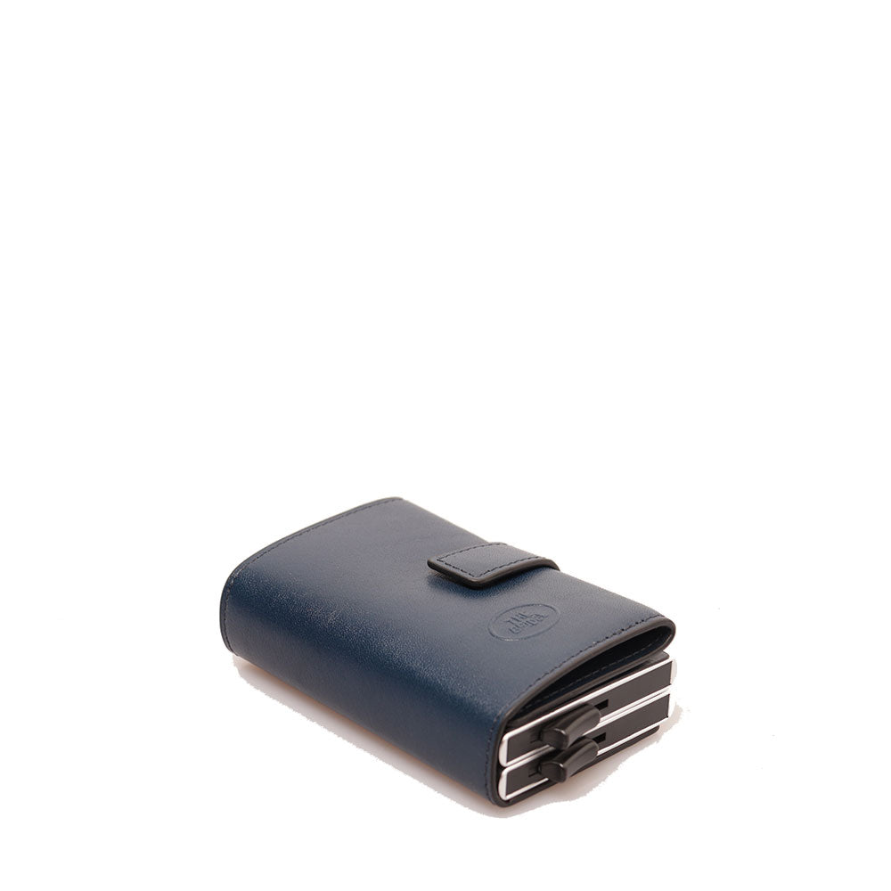 Porta Carte Doppio con Clip THE BRIDGE linea Story in Pelle Blu con RFID