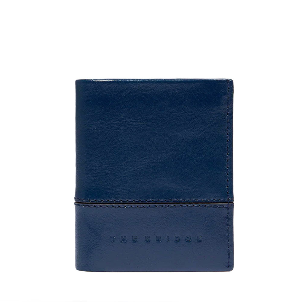 Portafoglio Uomo Verticale con Pattina e Portamonete THE BRIDGE linea Damiano in Pelle Blu