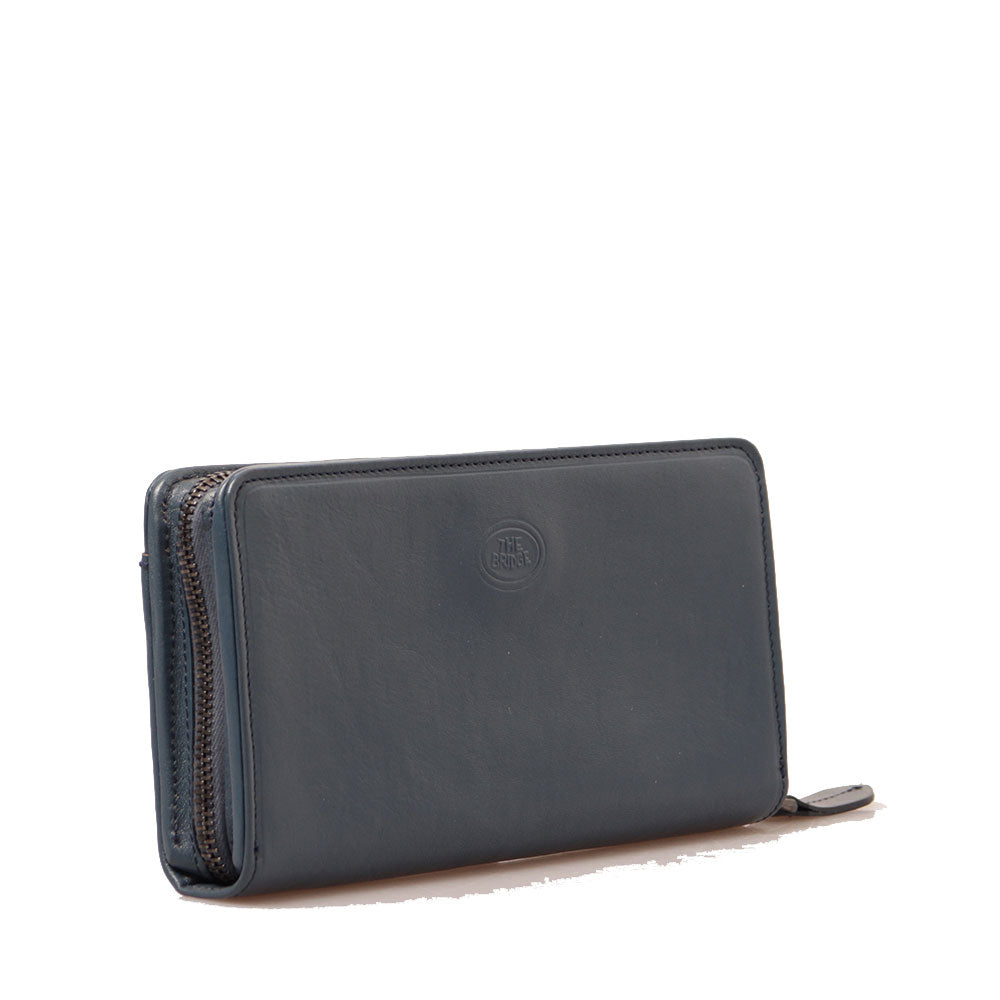 Portafoglio Donna Zip Around Grande THE BRIDGE linea Story in Pelle Blu Pioggia Avio