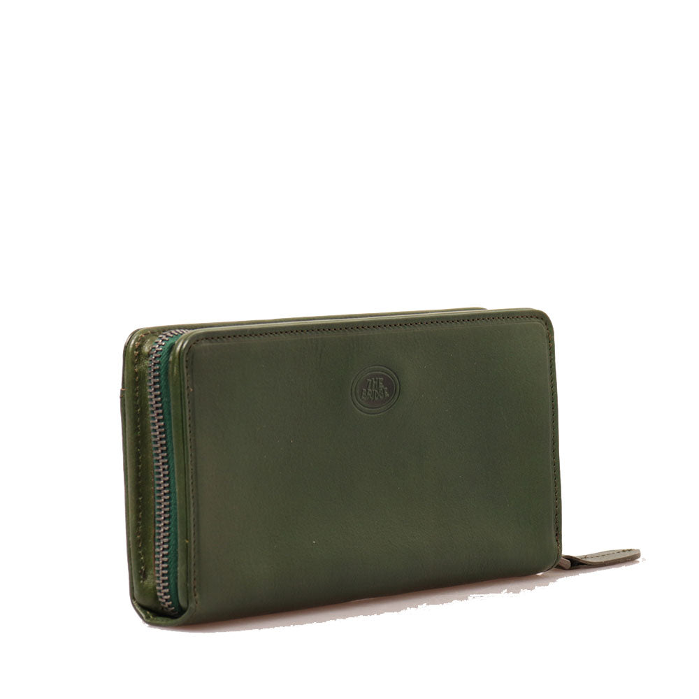 Portafoglio Donna Zip Around THE BRIDGE linea Story in Pelle Verde Bosco