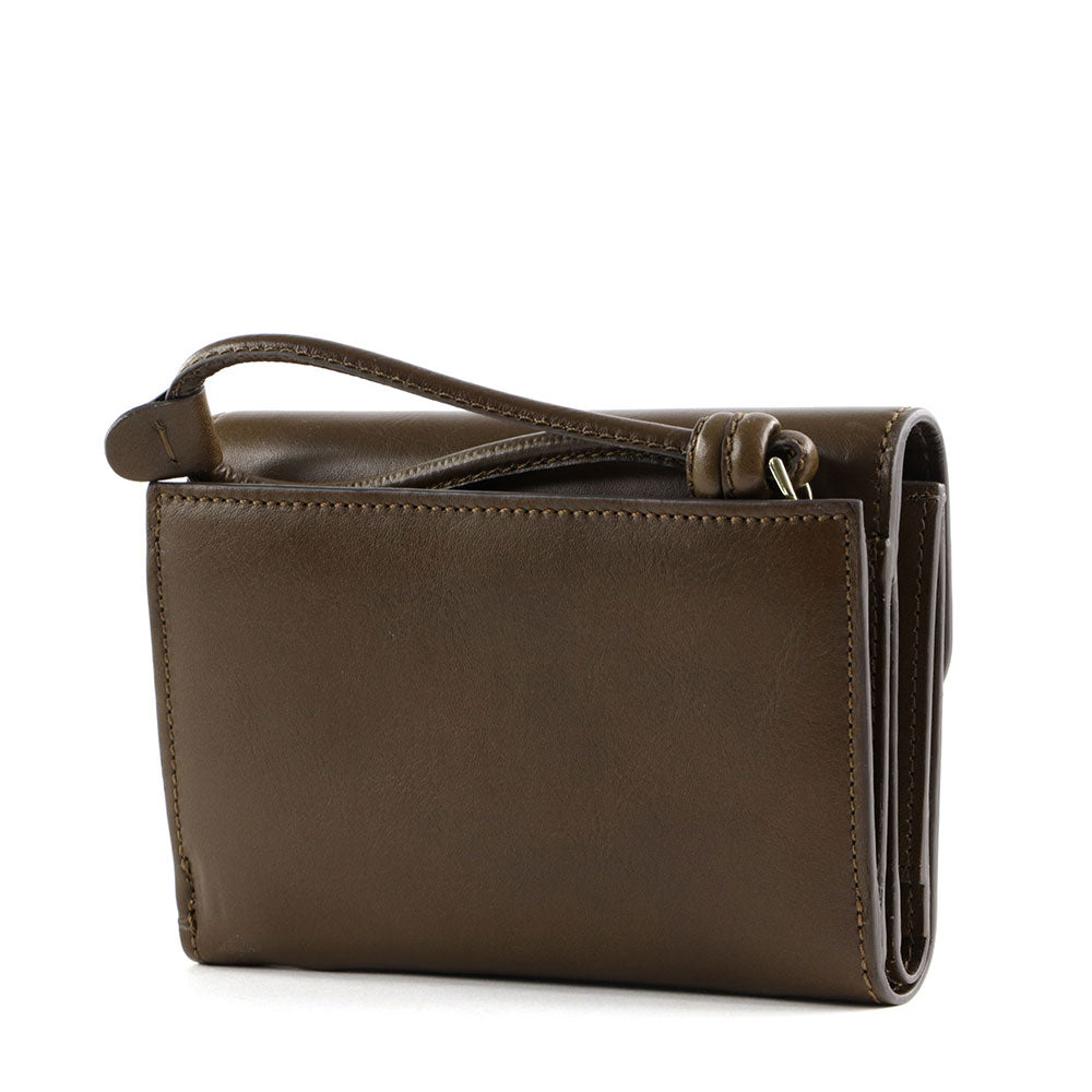THE BRIDGE Camilla Linie Mittlere Damen-Geldbörse mit Knopf und Armband aus olivgrünem Leder