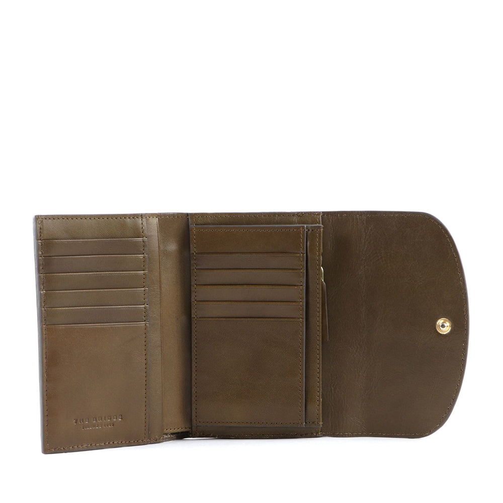 THE BRIDGE Camilla Linie Mittlere Damen-Geldbörse mit Knopf und Armband aus olivgrünem Leder
