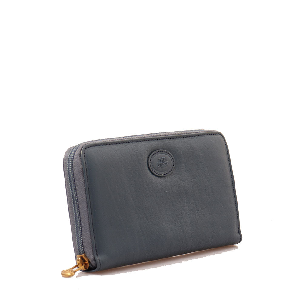 Portafoglio Donna Zip Around THE BRIDGE linea Story in Pelle Blu Pioggia