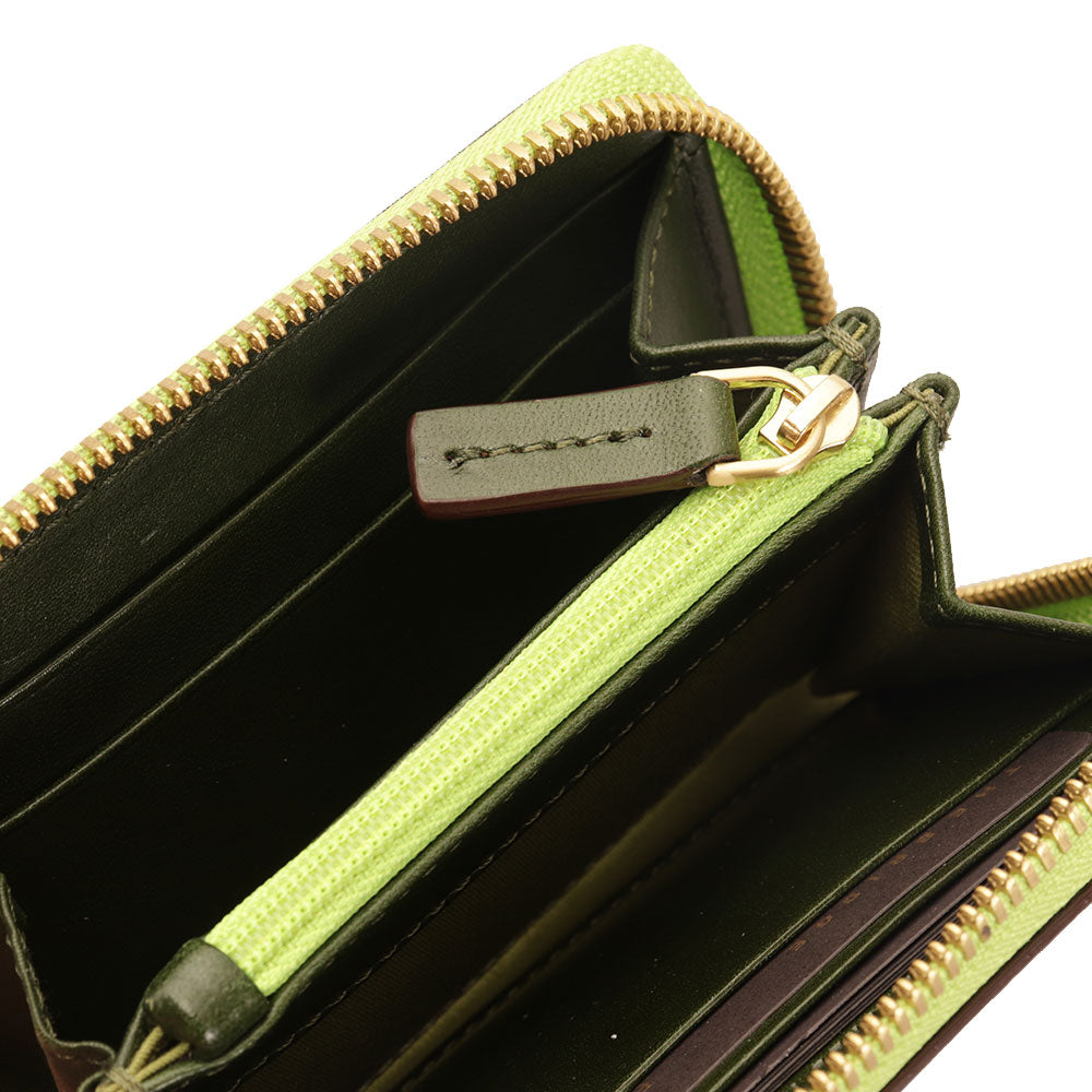 THE BRIDGE Kleine Damenbrieftasche mit umlaufendem Reißverschluss aus der Chiara-Linie aus zypressengrünem Leder