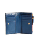 Damenbrieftasche mit Knopf THE BRIDGE Chiara-Linie aus Jeansblauem Leder