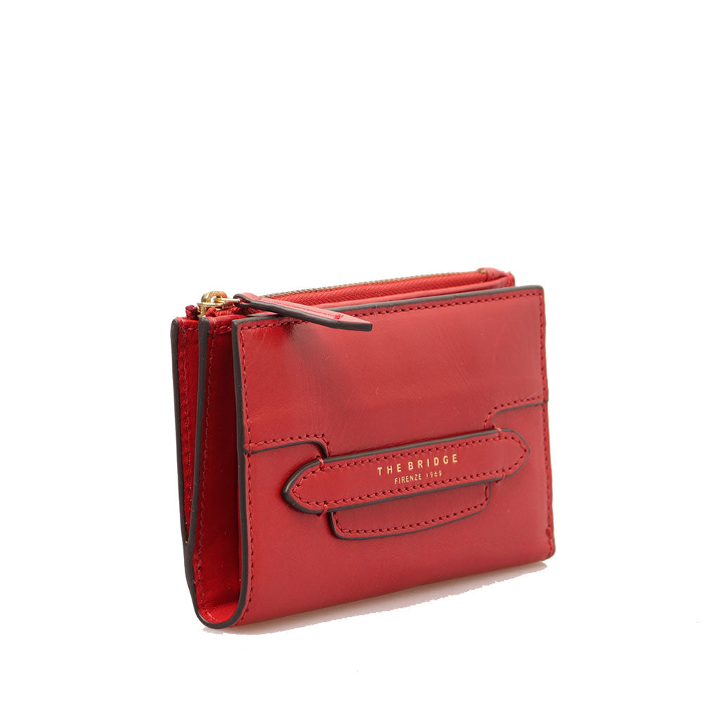 Damen-Geldbörse mit Knopf THE BRIDGE Lucrezia-Linie aus Flamenco-Rot-Leder