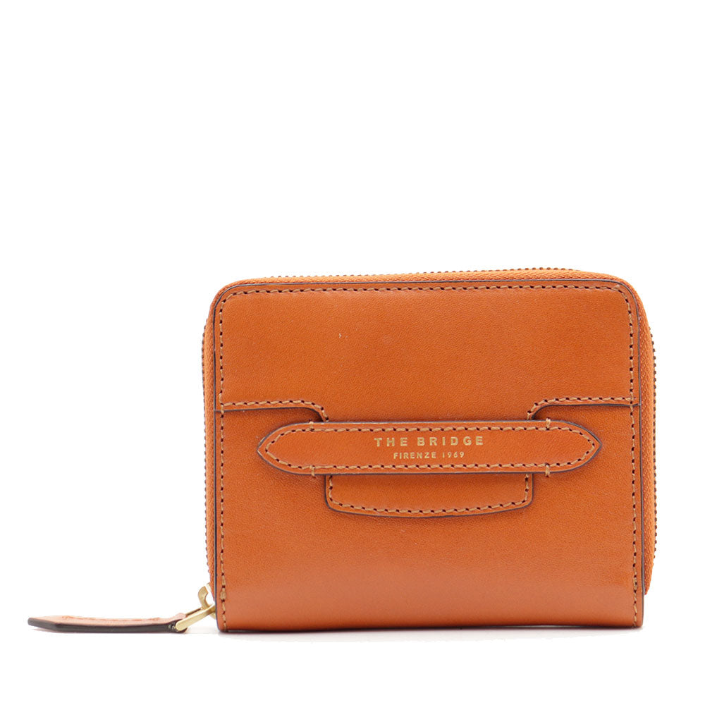Portafoglio Donna Piccolo Zip Around THE BRIDGE linea Lucrezia in Pelle Arancio