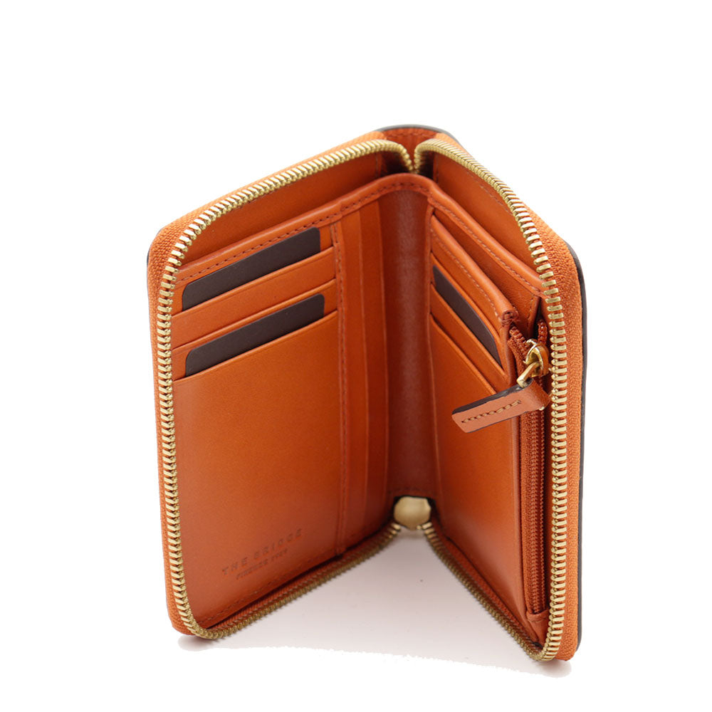 Portafoglio Donna Piccolo Zip Around THE BRIDGE linea Lucrezia in Pelle Arancio