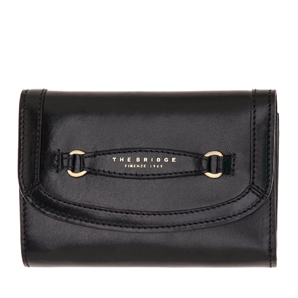 Damenbrieftasche mit Knopf THE BRIDGE Bettina-Linie aus schwarzem Leder