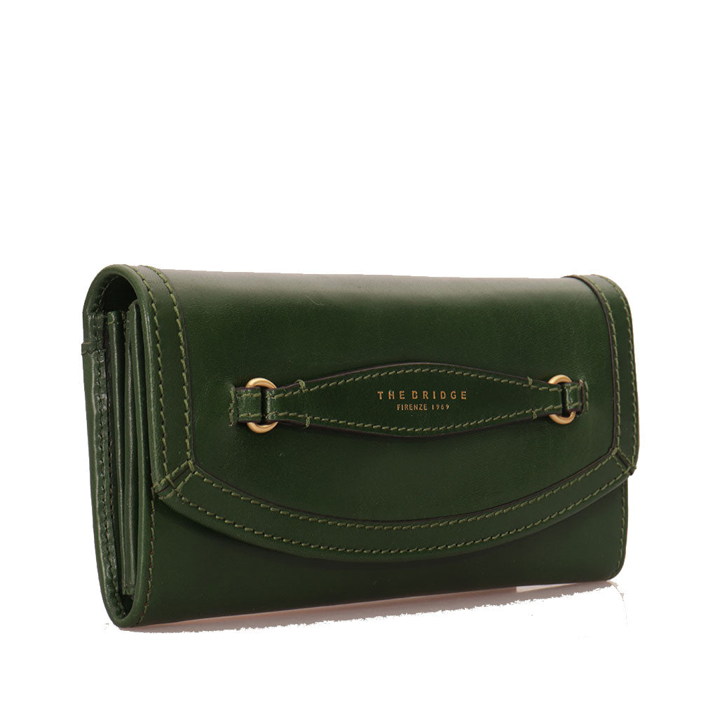 Portafoglio Donna con Bottone THE BRIDGE linea Bettina in Pelle Verde Portafoglio Donna con Bottone THE BRIDGE linea Bettina in Pelle Verde
