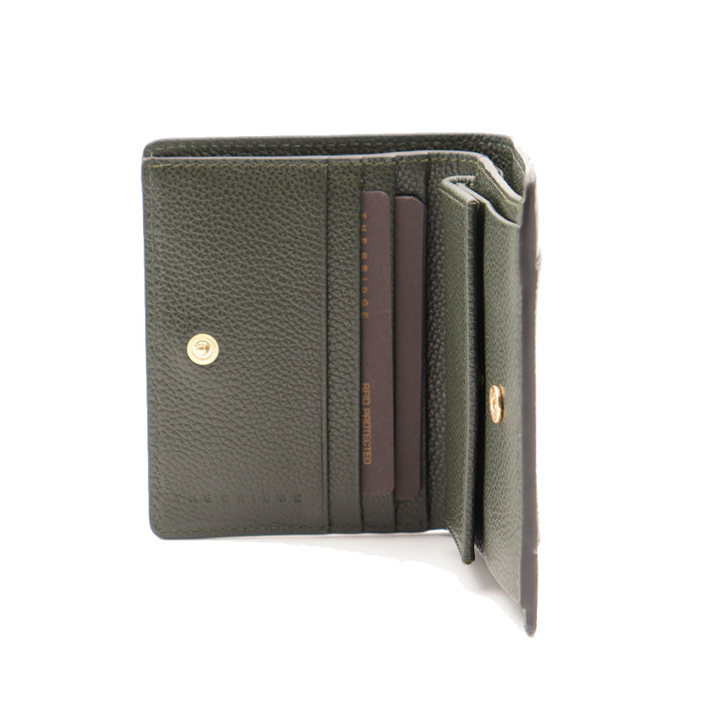 Portafoglio Donna Piccolo con Bottone THE BRIDGE linea Ines in Pelle Verde Tirolo