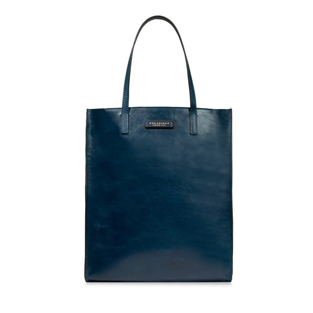 Shopping Bag Donna Verticale THE BRIDGE linea Mirra in Pelle Blu Oltremare