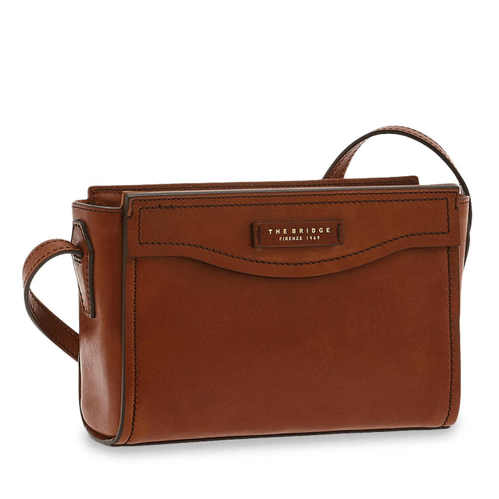 THE BRIDGE Damen-Umhängetasche aus braunem Leder der Angela-Linie