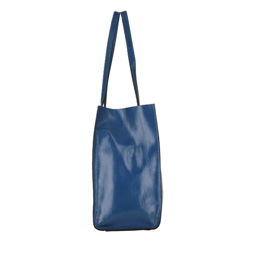 Borsa Donna Shopper THE BRIDGE Linea Mirra in Pelle Blu Jeans