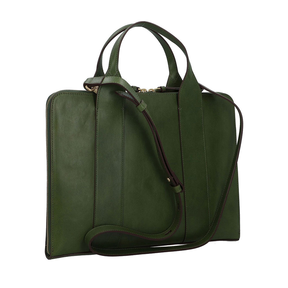 THE BRIDGE Elena Damen-Laptoptasche aus zypressengrünem Leder