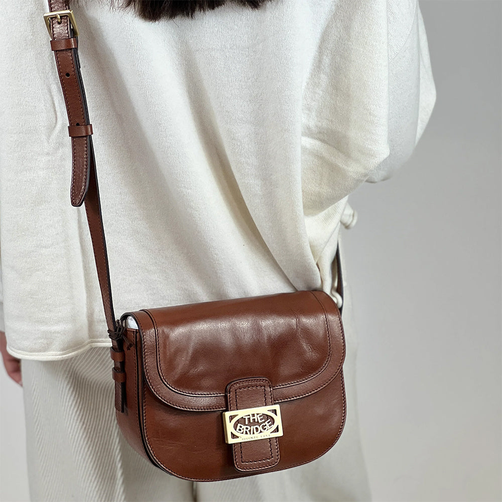THE BRIDGE Mittelgroße Damen-Umhängetasche aus braunem Leder der Lavinia-Linie