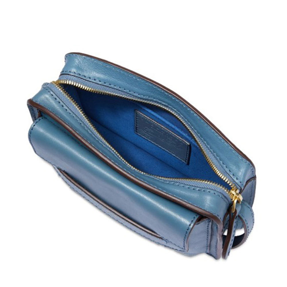 Kameratasche Damen-Umhängetasche THE BRIDGE Lucrezia-Linie aus himmelfarbenem Leder