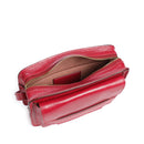 Kameratasche Damen-Umhängetasche THE BRIDGE Lucrezia-Linie aus beerenfarbenem Leder