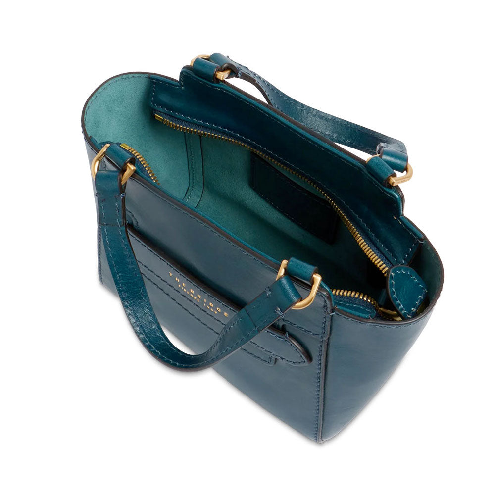 Damen-Henkeltasche THE BRIDGE Modell Lucrezia aus pfauenblauem Leder