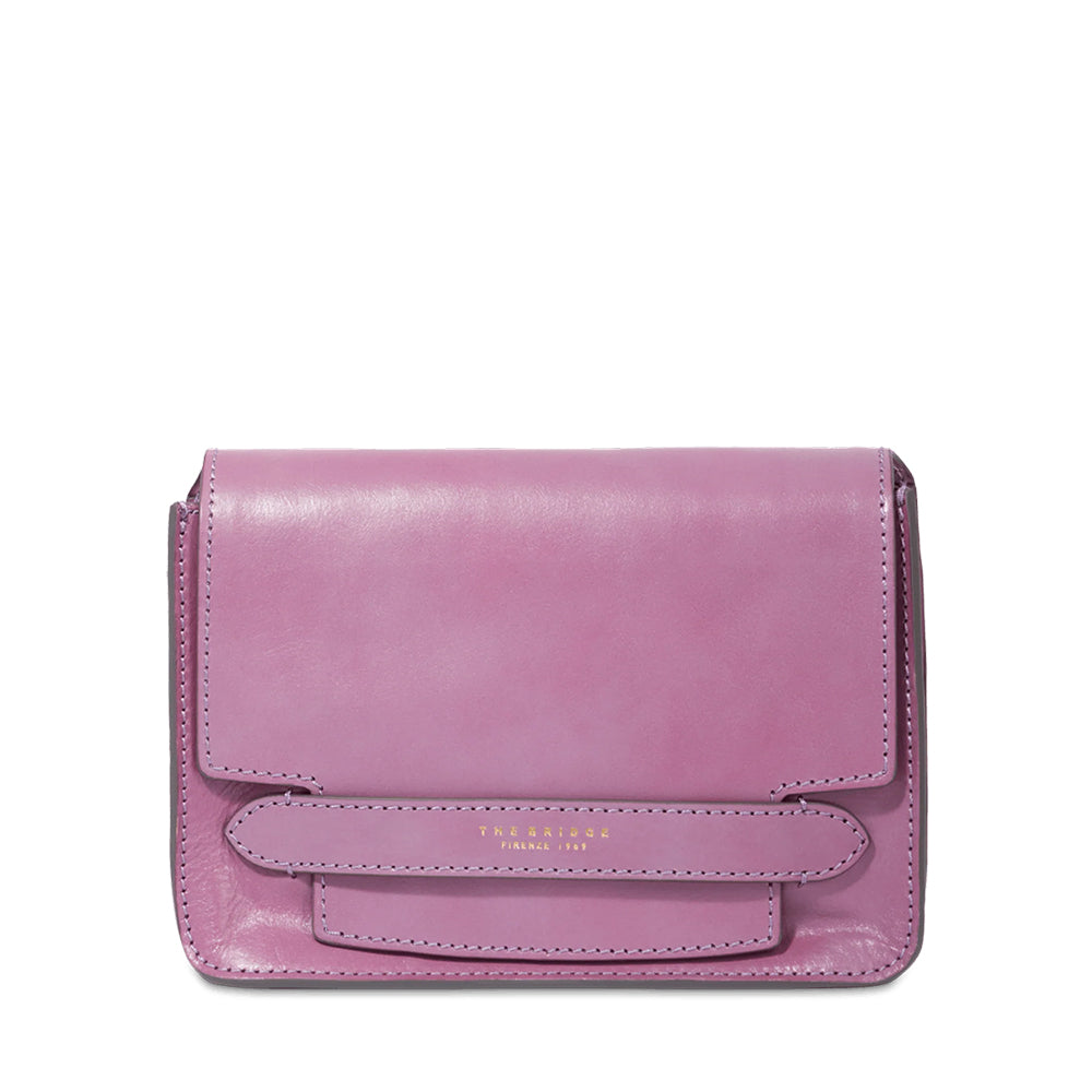 THE BRIDGE Mittlere Umhängetasche für Damen, Lucrezia Linie, aus malvenfarbenem Leder