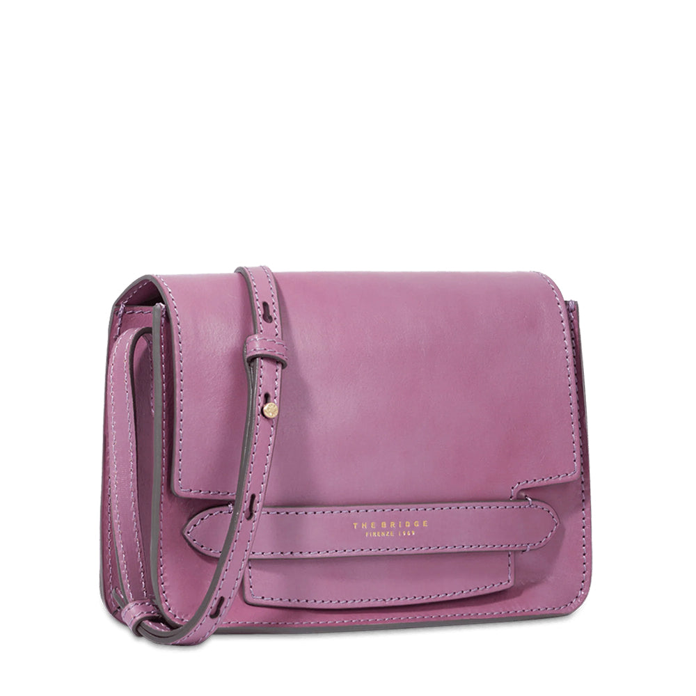 THE BRIDGE Mittlere Umhängetasche für Damen, Lucrezia Linie, aus malvenfarbenem Leder