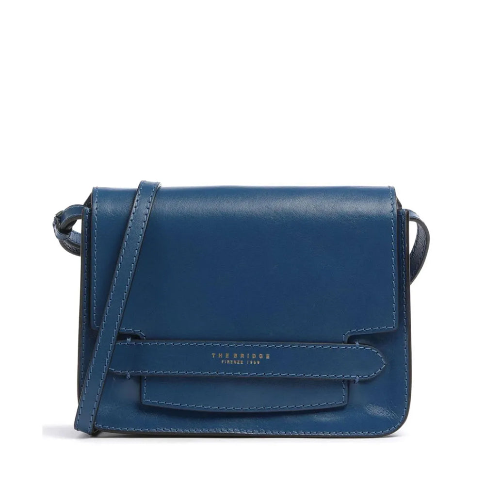 THE BRIDGE Große Damen-Umhängetasche aus der Lucrezia-Linie aus jeansfarbenem Leder