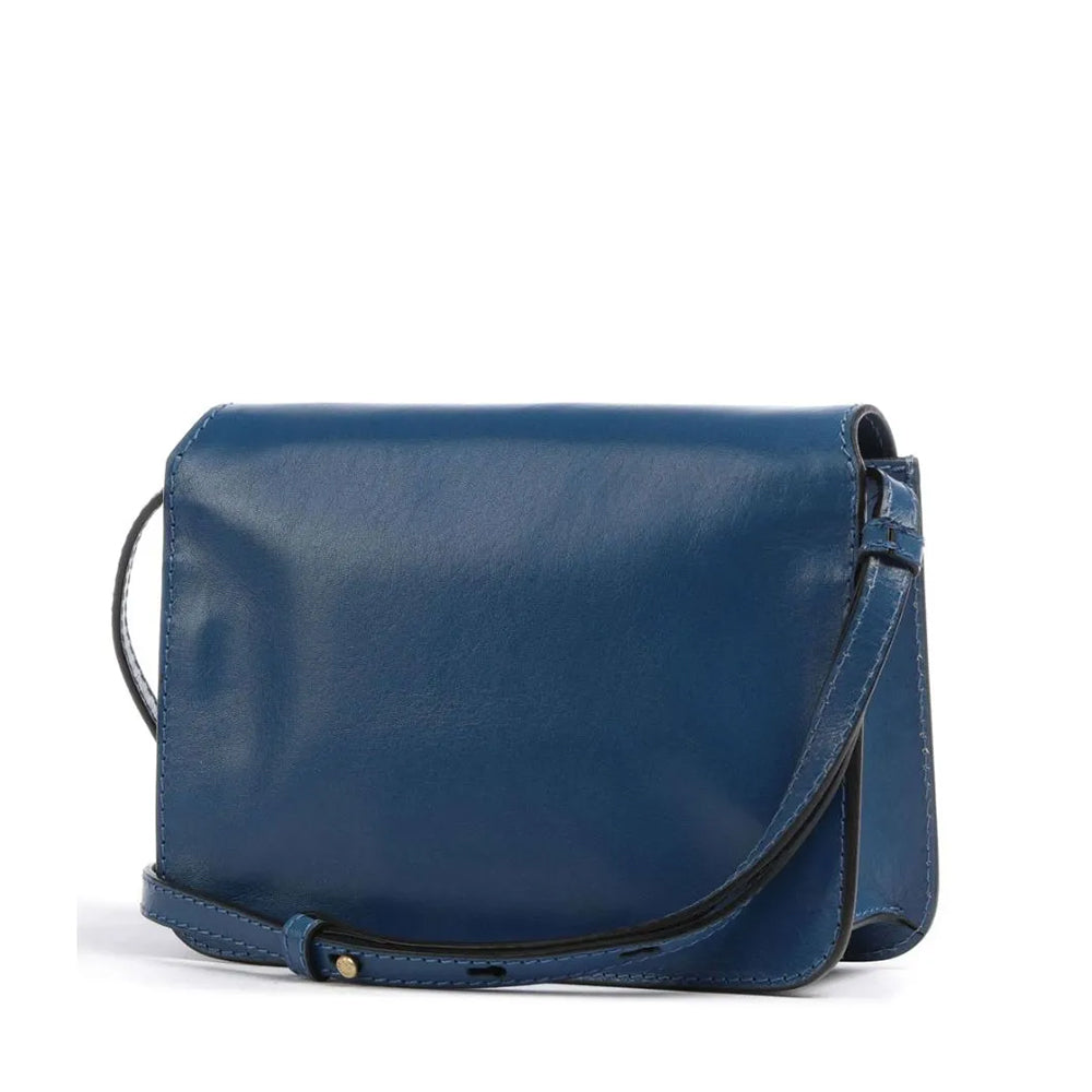THE BRIDGE Große Damen-Umhängetasche aus der Lucrezia-Linie aus jeansfarbenem Leder