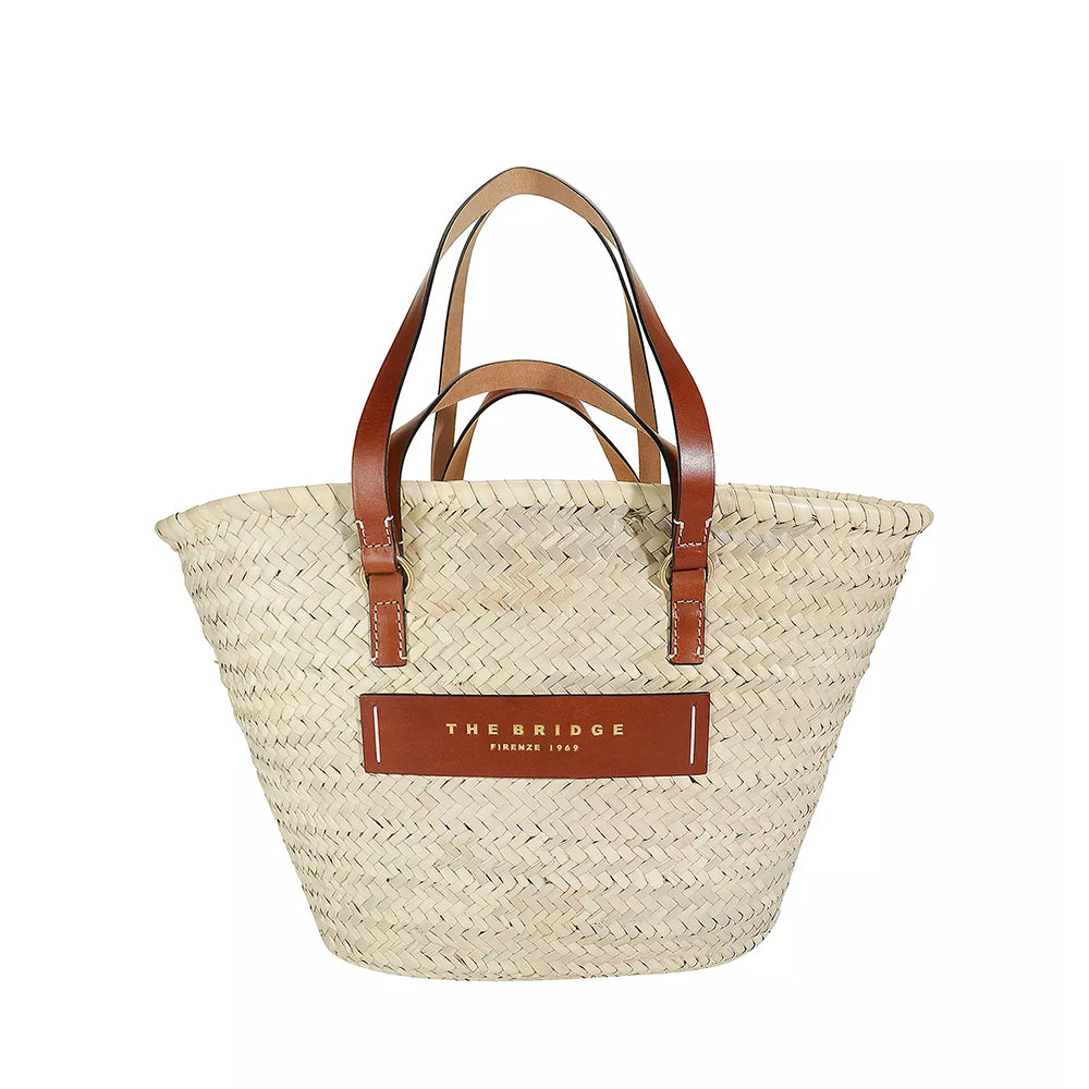 Borsa da Mare THE BRIDGE linea Clara in Rafia Naturale e Pelle Marrone
