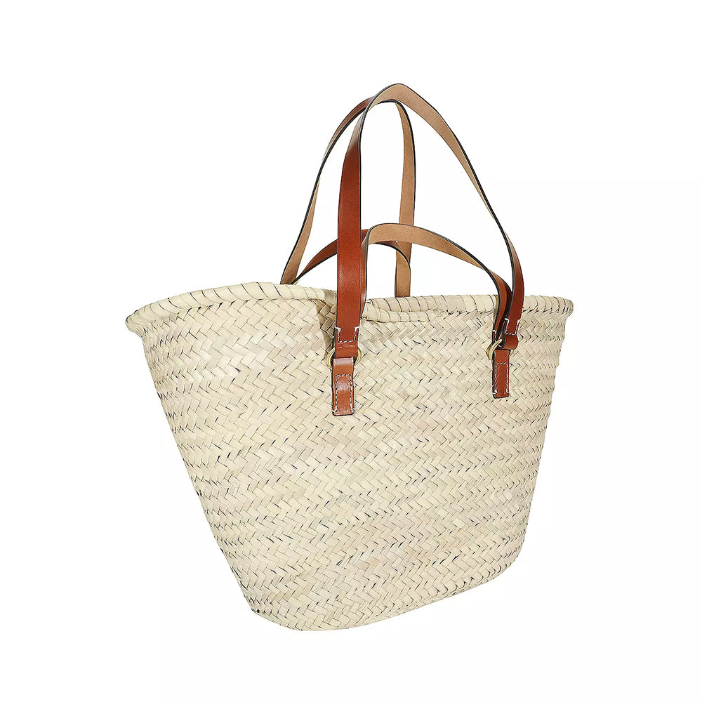 Borsa da Mare THE BRIDGE linea Clara in Rafia Naturale e Pelle Marrone