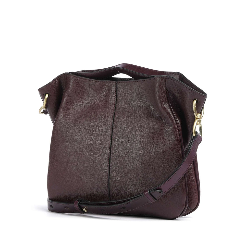 Damentasche mit Doppelfunktion THE BRIDGE Elisabetta-Linie aus traubenfarbenem Leder