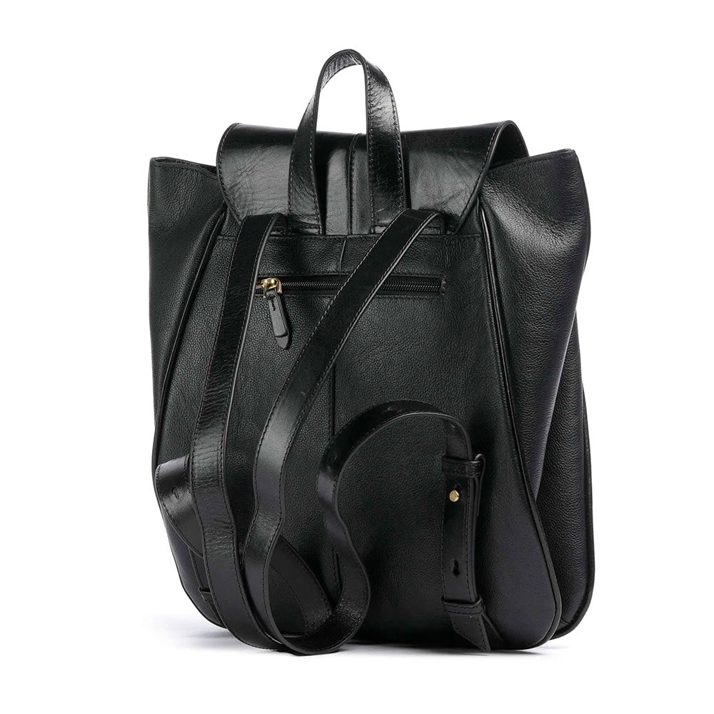 Damenrucksack mit Klappe THE BRIDGE Elisabetta-Linie aus schwarzem Leder