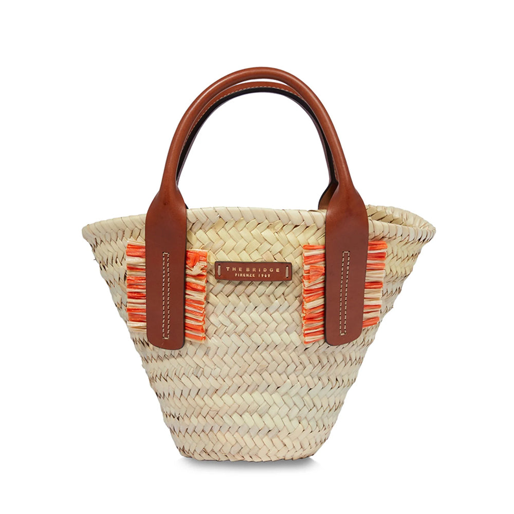 Borsa da Mare Small THE BRIDGE linea Clara in Rafia Naturale e Pelle Marrone
