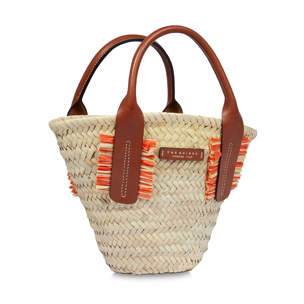 Borsa da Mare Small THE BRIDGE linea Clara in Rafia Naturale e Pelle Marrone