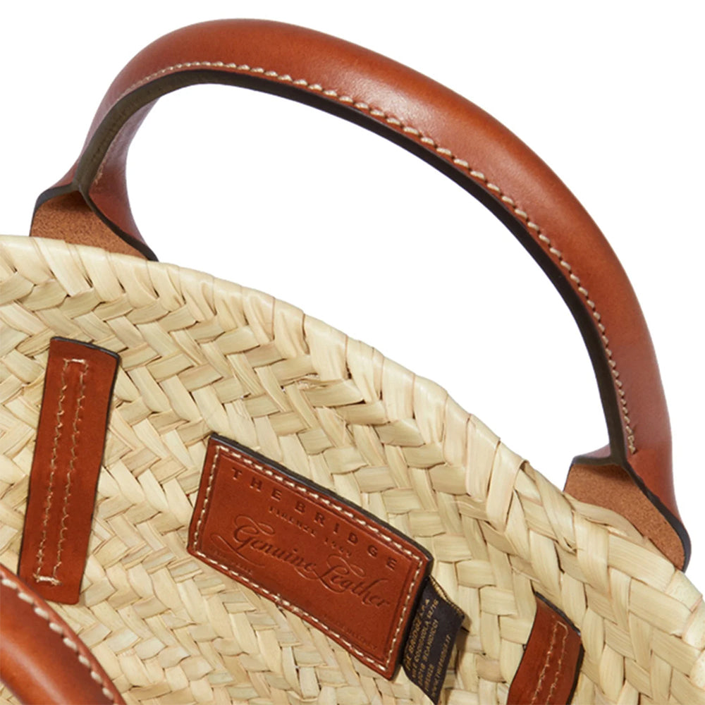 Borsa da Mare Small THE BRIDGE linea Clara in Rafia Naturale e Pelle Marrone