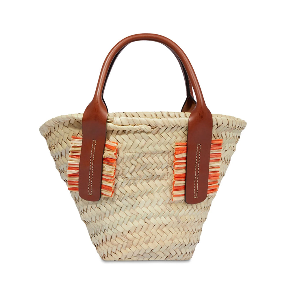 Borsa da Mare Small THE BRIDGE linea Clara in Rafia Naturale e Pelle Marrone