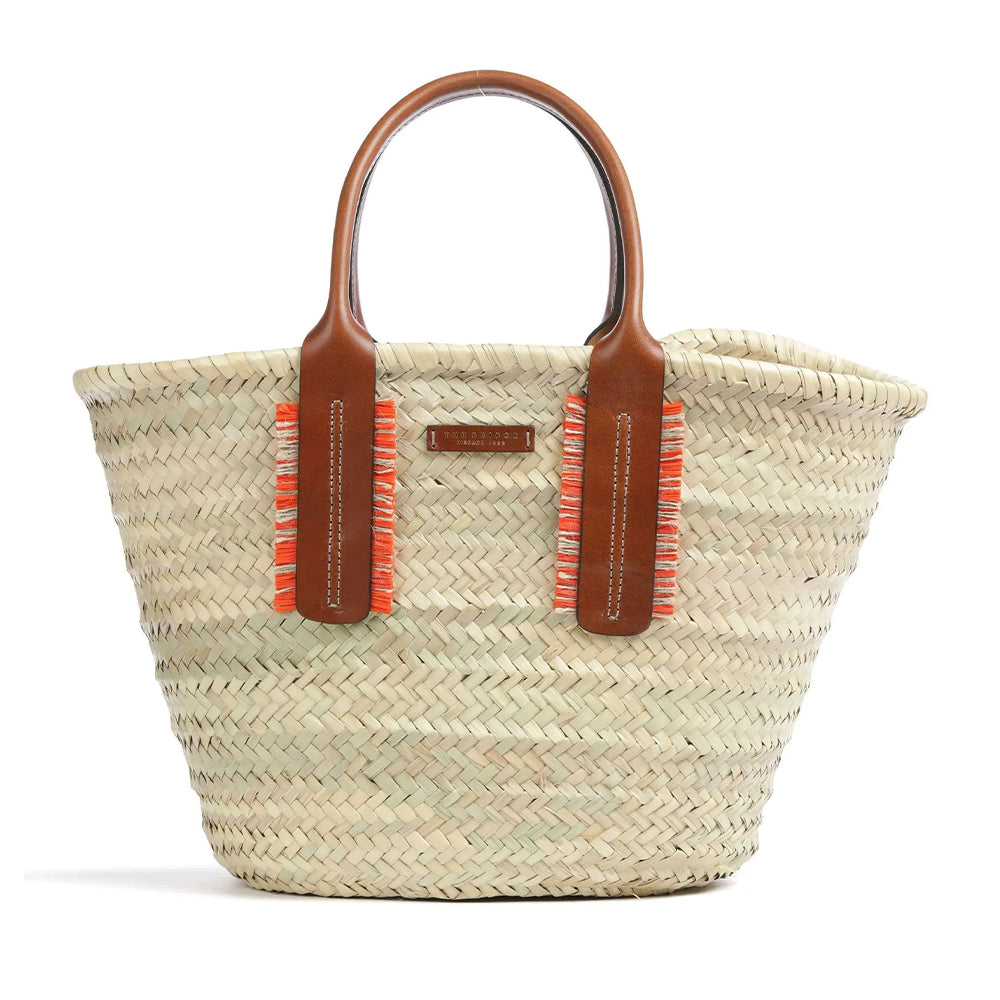 Borsa da Mare Large THE BRIDGE linea Clara in Rafia Naturale e Pelle Marrone