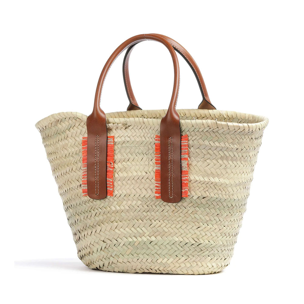 Borsa da Mare Large THE BRIDGE linea Clara in Rafia Naturale e Pelle Marrone