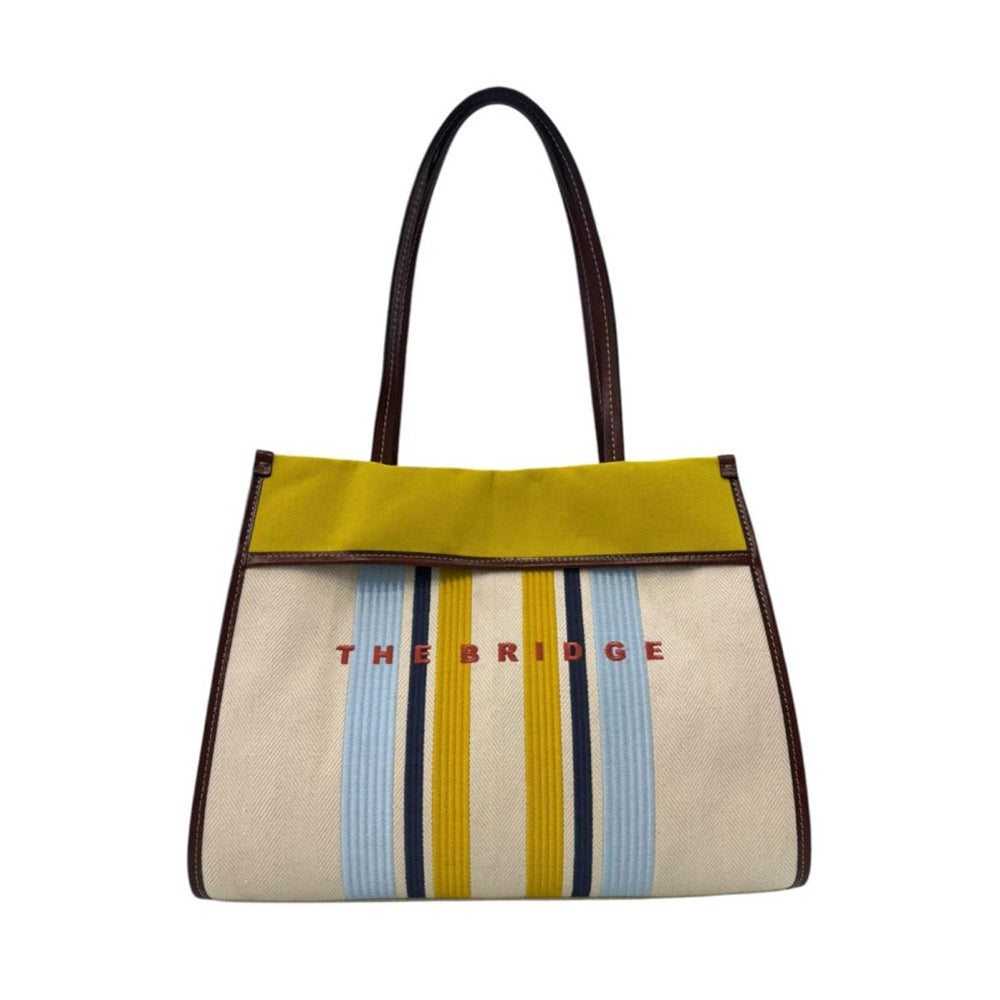 Strandtasche Media THE BRIDGE Elisa Wow Linie aus Baumwolle und Naturleder Braun und Hellblau