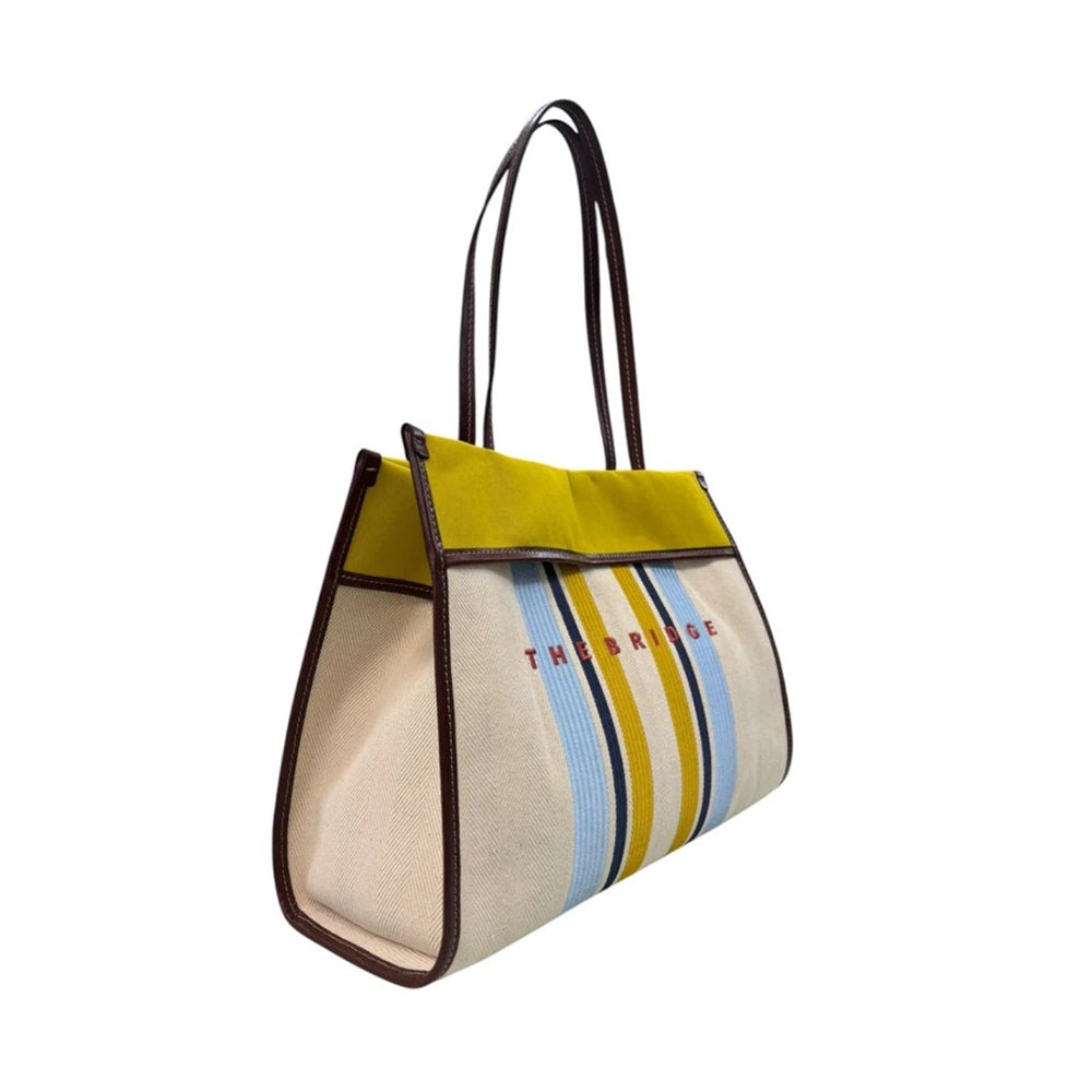 Strandtasche Media THE BRIDGE Elisa Wow Linie aus Baumwolle und Naturleder Braun und Hellblau
