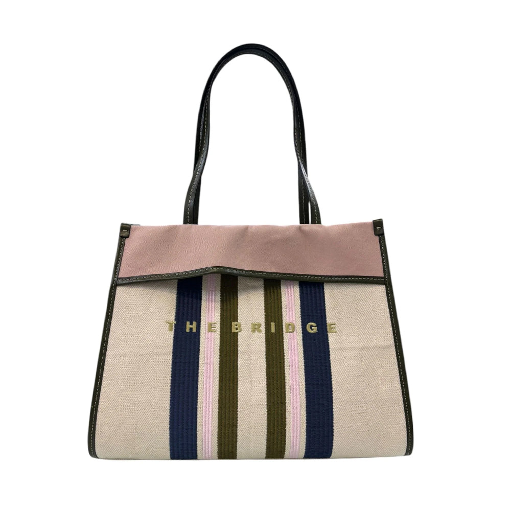 Strandtasche Media THE BRIDGE Elisa Wow Linie aus Baumwolle und Naturleder Thymian und Rose
