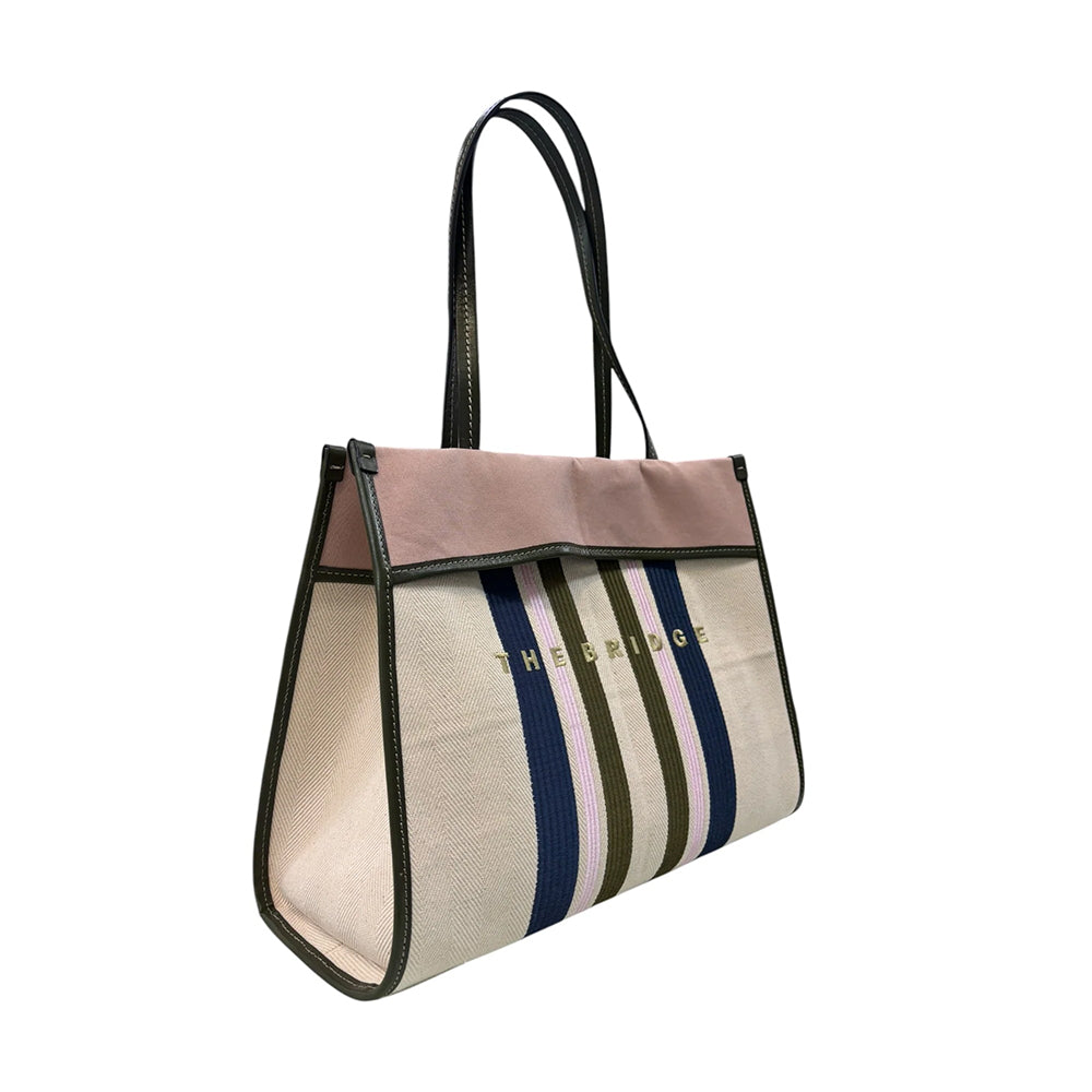 Strandtasche Media THE BRIDGE Elisa Wow Linie aus Baumwolle und Naturleder Thymian und Rose