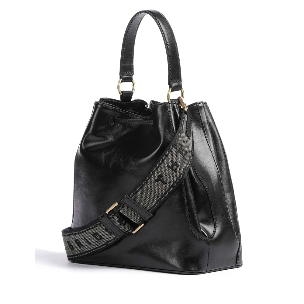 THE BRIDGE Damen Bucket Bag Fiammetta Line aus schwarzem Leder
