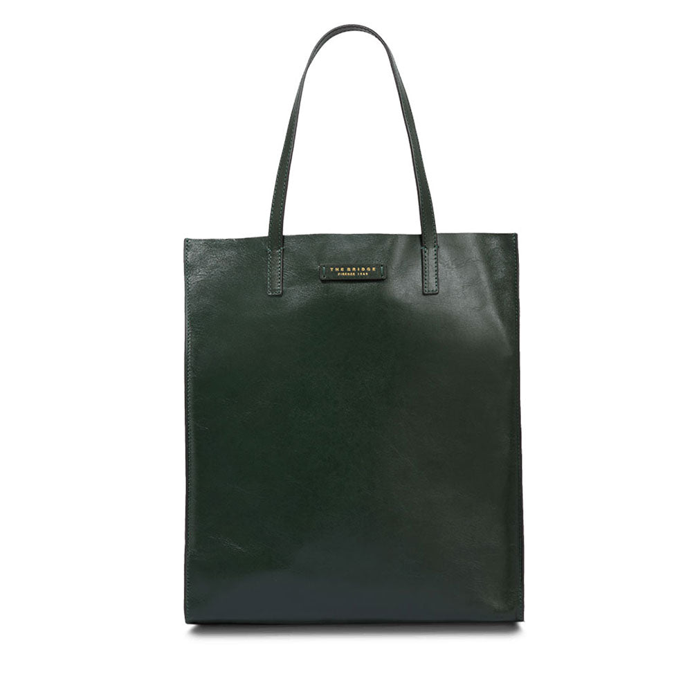 THE BRIDGE Vertikale Shopper-Tasche für Damen aus malachitgrünem Leder der Mirra-Linie