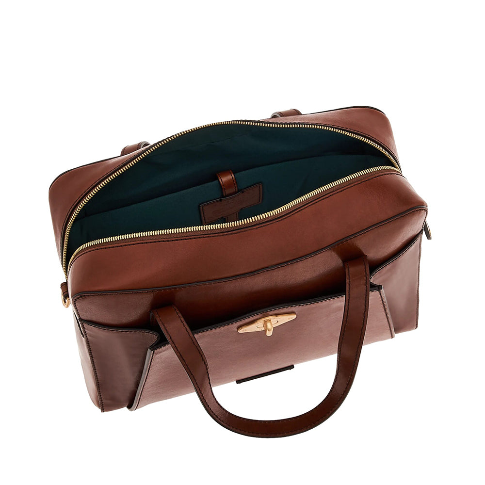 Aktentasche für Damen mit Schultergurt THE BRIDGE Barbara-Linie aus braunem Leder